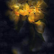 Yellow Flowers Painted On Black Art Print