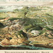 Yellowstone National Park Historical Map Birds Eye View 1904 Art Print