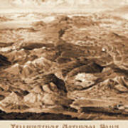 Yellowstone National Park Historical Map Birds Eye View 1904 Sepia Art Print