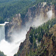 Yellowstone's Lower Falls And Nearby Seasonal Waterfall Art Print
