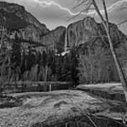 Yosemite Falls Nature Bw Art Print