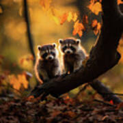 Young Raccoons - Double Trouble Art Print