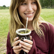 Young Woman Drinking Mate In Gourd Art Print