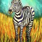Zebra In Field Art Print