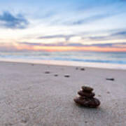 Zen Stones On Calm Beach At Sunset Art Print