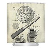 1906 Fishing Reel Patent Drawing Shower Curtain 1906 Fishing Reel Patent Drawing Shower Curtain