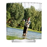A Teenage Boy Fly Fishing In Swan River #3 Shower Curtain by Jordan Siemens  - Pixels