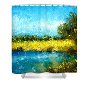 Canola Fields Impressionist Landscape Painting Shower Curtain