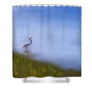 Lone Egret Painting Shower Curtain