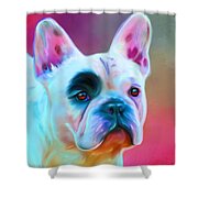 Vibrant French Bull Dog Portrait Shower Curtain by Michelle Wrighton