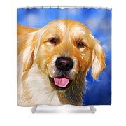Happy Golden Retriever Painting Shower Curtain by Michelle Wrighton
