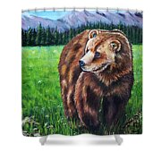 Grizzly Bear In Field Of Flowers Painting Shower Curtain