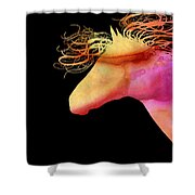  Colorful Abstract Wild Horse Orange Yellow And Pink Silhouette Shower Curtain by Michelle Wrighton