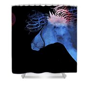 Abstract Wild Horse And Full Moon Shower Curtain by Michelle Wrighton