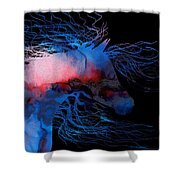Abstract Wild Horse Red White And Blue Shower Curtain by Michelle Wrighton