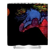 Colorful Abstract Full Moon Wild Horse Painting Shower Curtain by Michelle Wrighton