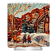 Montreal Street In Winter Shower Curtain Montreal Street In Winter Shower Curtain