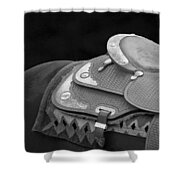 Western Art Navajo Silver And Basketweave In Black And White Shower Curtain by Michelle Wrighton