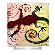 Christmas Gecko With Gold Poop Shower Curtain