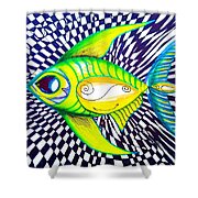 Perplexed Contentment Fish Shower Curtain