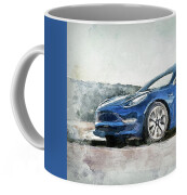 Tesla 3 car painting Coffee Mug by Yury Malkov - Pixels