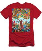 Tree Eight Houses And A Bird Throw Pillow for Sale by Karla Gerard