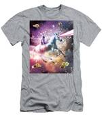 Space Cat Riding a Unicorn with a Saber Youth T-Shirt Weird Universe Kids Tee
