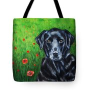 Poppy - Labrador Dog In Poppy Flower Field Tote Bag by Michelle Wrighton