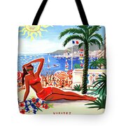 Cote D'azur French Riviera Canvas Tote Bag Cream Beach 