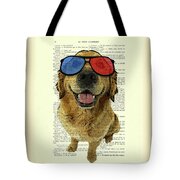 Golden retriever and 3D glasses, funny movie dog Mixed Media by Madame ...
