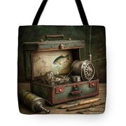 Three Vintage Fishing Tackle Tote Bag