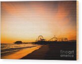 Santa Monica Pier Sunset Southern California Wood Print