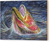 Vibrant Fish Leaping Out of Water Wood Print by Teshia Art