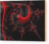 Glowing Red And Black Abstract Fractal Art Wood Print