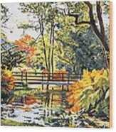 Autumn Water Bridge Wood Print