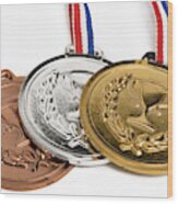 . Medals Isolated On White Wood Print