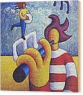 Two Soft Musicians With Musical Notes Wood Print