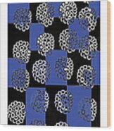 063 Flowers On Checkerboard Blue Wood Print
