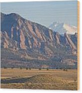 Colorado Rocky Mountains Flatirons With Snow Covered Twin Peaks #1 Wood Print
