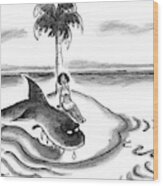 A Woman Is Seen On A Deserted Island With A Shark #1 Wood Print