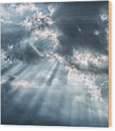 Awe Sunbeans Shining Through Cloudscape #1 Wood Print
