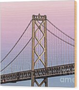 Bay Bridge Lights At Sunset Wood Print