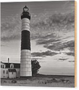 Big Sable Point Lighthouse In Black And White #1 Wood Print