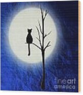 Black Cat And Full Moon #1 Wood Print