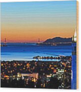 Blue Campanile And Golden Gate At Sunset Wood Print