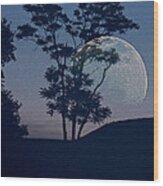 Moon With Trees Wood Print