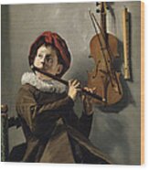 Boy Playing The Flute Wood Print