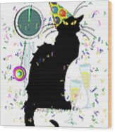 Chat Noir New Years Party Countdown Wood Print