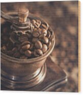 Coffee Beans And Grinder #1 Wood Print