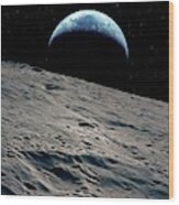 Earthrise Over The Moon #1 Wood Print